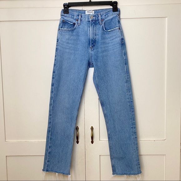 Agolde Cherie High Rise Straight Raw Hem Merit Light Wash Jean 24 - Picture 2 of 10
